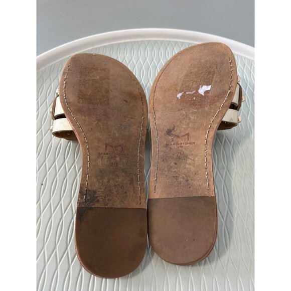 Marc Fisher Pacca Studded Slide Sandals Size 7 Open Toe Flats Tan Gold Neutral - Picture 5 of 7